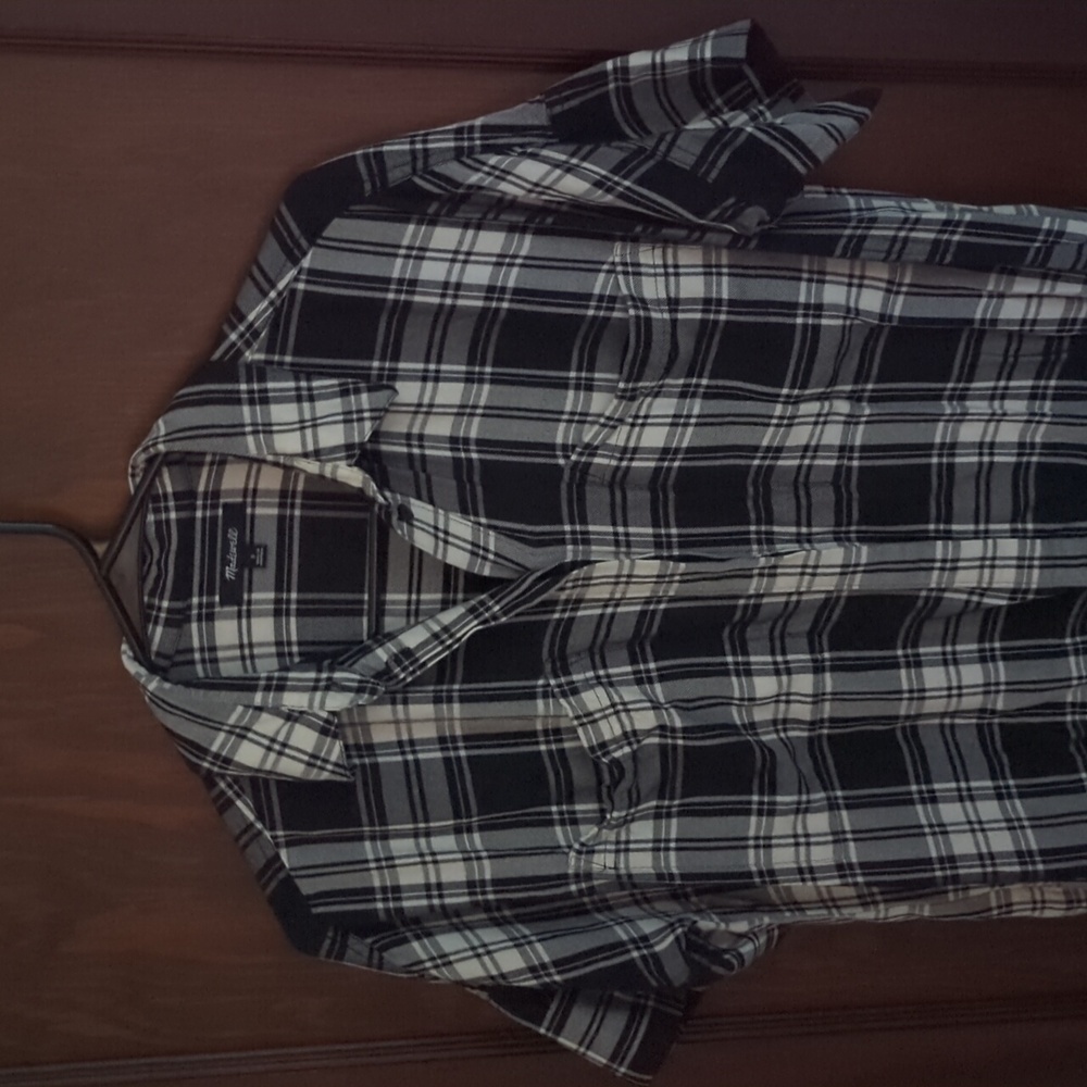 Madewell Black & White Plaid Short Sleeve Button Down Shirt Size Small - Picture 2 of 6